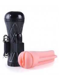 Телесный мастурбатор-вагина в черной колбе с вибрацией - Boys of Toys - в Рубцовске купить с доставкой