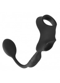 Черное виброкольцо с анальной пробкой Cock Ring with RC Butt Plug - Orion - в Рубцовске купить с доставкой