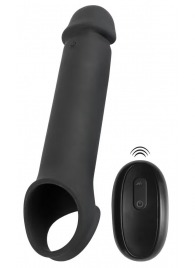 Черная вибронасадка для пениса с хомутом для мошонки и пультом ДУ Remote Controlled Penis Extension - Orion - в Рубцовске купить с доставкой