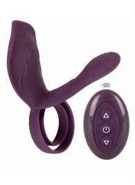 Фиолетовая насадка на член с клиторальным отростком и пультом ДУ RC Couple’s Vibrator 2 - Orion - в Рубцовске купить с доставкой