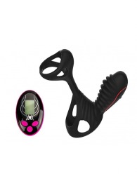 Чёрная насадка на фаллос Gladiator + LRS  с трехкнопочным пультом управления - Adrien Lastic - в Рубцовске купить с доставкой