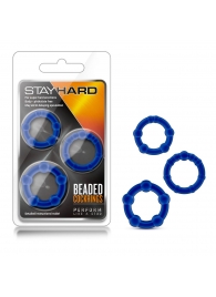 Набор из 3 синих эрекционных колец Stay Hard Beaded Cockrings - Blush Novelties - в Рубцовске купить с доставкой