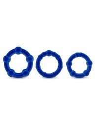 Набор из 3 синих эрекционных колец Stay Hard Beaded Cockrings - Blush Novelties - в Рубцовске купить с доставкой