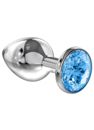 Большая серебристая анальная пробка Diamond Light blue Sparkle Large с голубым кристаллом - 8 см. - Lola Games - купить с доставкой в Рубцовске