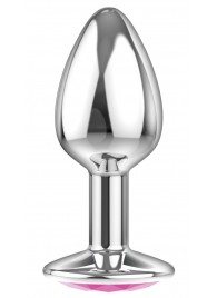 Малая серебристая анальная пробка Diamond Pink Sparkle Small с розовым кристаллом - 7 см. - Lola Games - купить с доставкой в Рубцовске