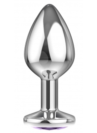 Малая серебристая анальная пробка Diamond Purple Sparkle Small с фиолетовым кристаллом - 7 см. - Lola Games - купить с доставкой в Рубцовске