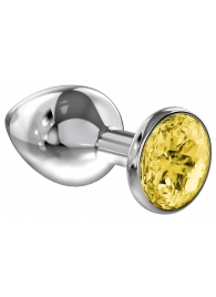 Большая серебристая анальная пробка Diamond Yellow Sparkle Large с жёлтым кристаллом - 8 см. - Lola Games - купить с доставкой в Рубцовске