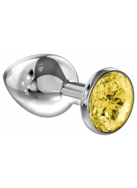Малая серебристая анальная пробка Diamond Yellow Sparkle Small с жёлтым кристаллом - 7 см. - Lola Games - купить с доставкой в Рубцовске