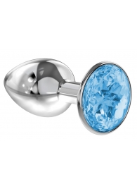 Малая серебристая анальная пробка Diamond Light blue Sparkle Small с голубым кристаллом - 7 см. - Lola Games - купить с доставкой в Рубцовске