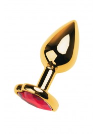 Золотистая анальная пробка с кристаллом-сердцем - 7,5 см. - ToyFa - купить с доставкой в Рубцовске