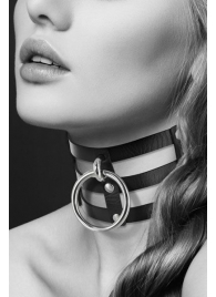 Чёрный тройной чокер с большим кольцом - Bijoux Pour Toi - купить с доставкой в Рубцовске
