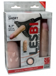 Телесный поясной страпон LESBI с вагинальной пробкой - 17 см. - LOVETOY (А-Полимер) - купить с доставкой в Рубцовске