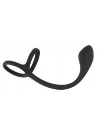 Эрекционное кольцо с утяжкой на мошонку и анальным плаг Black Velvets - Orion - в Рубцовске купить с доставкой