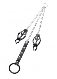 Черно-серебристые зажимы для сосков с кольцом для пениса TOYFA Metal - ToyFa - купить с доставкой в Рубцовске