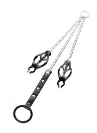 Черно-серебристые зажимы для сосков с кольцом для пениса TOYFA Metal - ToyFa - купить с доставкой в Рубцовске