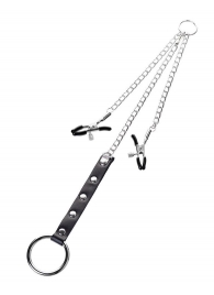 Серебристо-чёрные зажимы для сосков с кольцом для пениса TOYFA Metal - ToyFa - купить с доставкой в Рубцовске