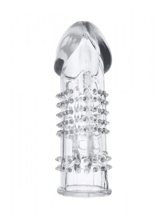 Прозрачная гелевая насадка с шипами и клиторальным отростком - 13 см. - Toyfa Basic - в Рубцовске купить с доставкой