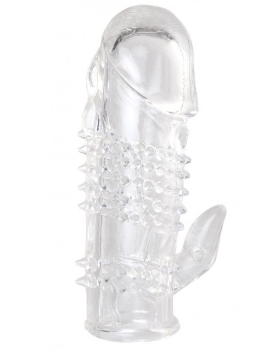 Прозрачная гелевая насадка с шипами и клиторальным отростком - 13 см. - Toyfa Basic - в Рубцовске купить с доставкой