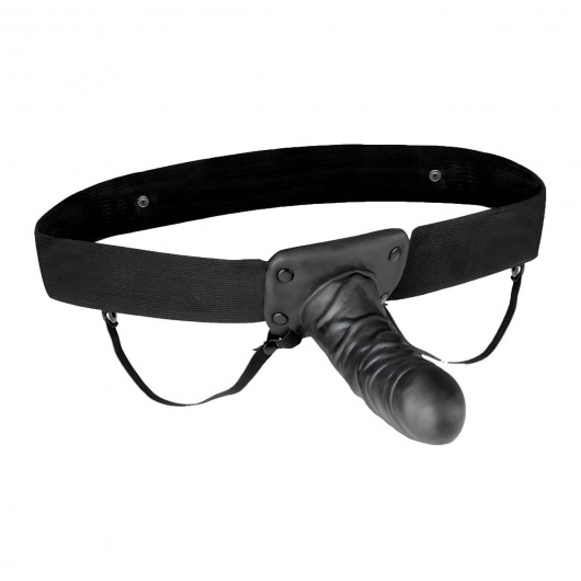 Чёрный полый страпон с вибрацией Unisex Vibrating Hollow Strap-On - 14 см. - Lux Fetish - купить с доставкой в Рубцовске