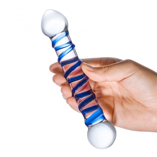 Прозрачный фаллос с голубой спиралью Spiral Dildo - 17 см. - Glas