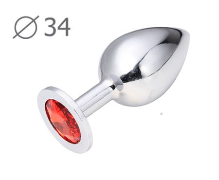 Коническая серебристая анальная втулка с красным кристаллом - 8,2 см. - Anal Jewelry Plug - купить с доставкой в Рубцовске