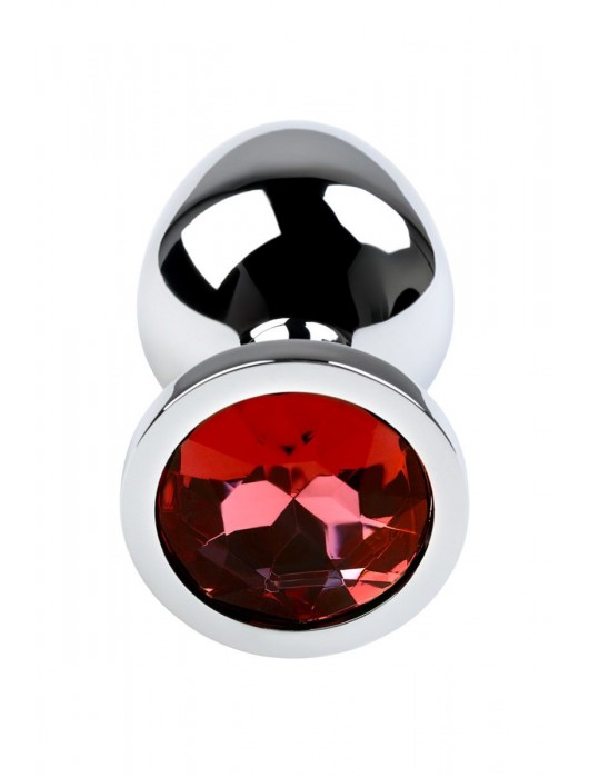 Серебристая коническая анальная пробка с красным кристаллом - 8 см. - ToyFa - купить с доставкой в Рубцовске