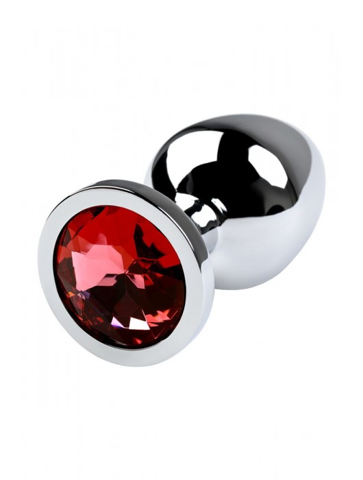 Серебристая коническая анальная пробка с красным кристаллом - 8 см. - ToyFa - купить с доставкой в Рубцовске