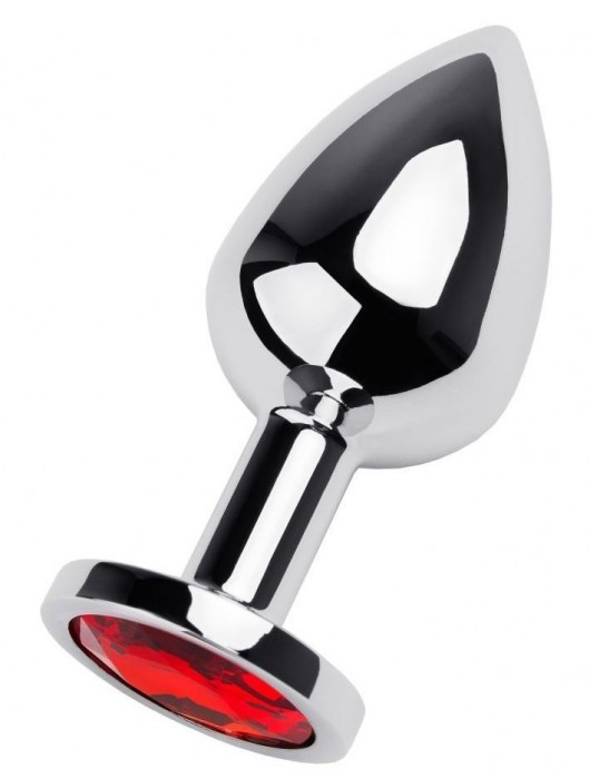 Серебристая коническая анальная пробка с красным кристаллом - 8 см. - ToyFa - купить с доставкой в Рубцовске