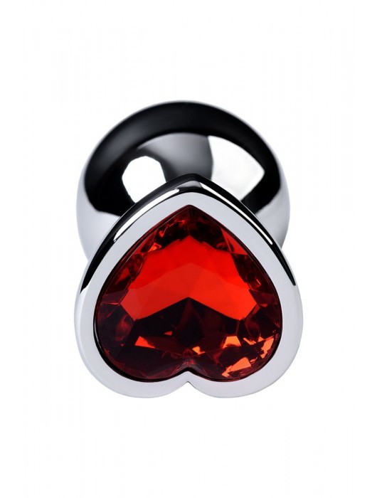 Серебристая коническая анальная пробка с красным кристаллом-сердечком - 7 см. - ToyFa - купить с доставкой в Рубцовске