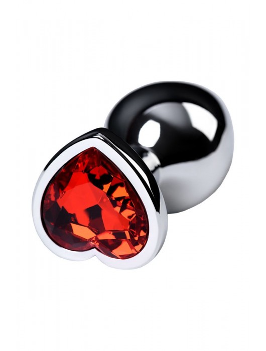 Серебристая коническая анальная пробка с красным кристаллом-сердечком - 7 см. - ToyFa - купить с доставкой в Рубцовске