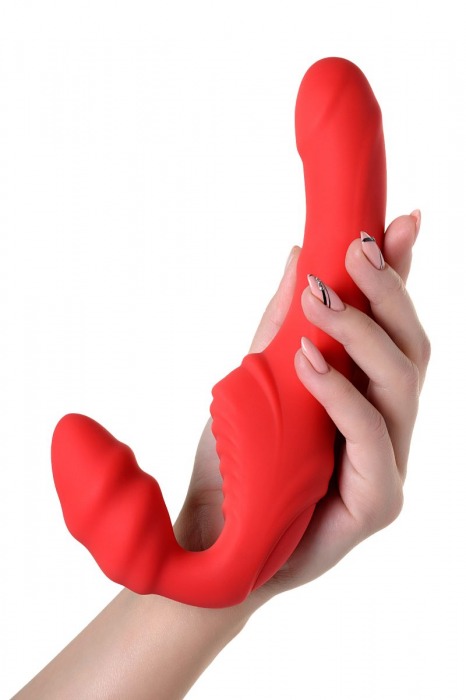 Красный безремневой страпон с вибрацией - ToyFa - купить с доставкой в Рубцовске