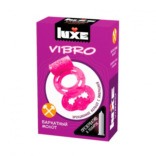 Розовое эрекционное виброкольцо Luxe VIBRO  Бархатный молот  + презерватив - Luxe - в Рубцовске купить с доставкой