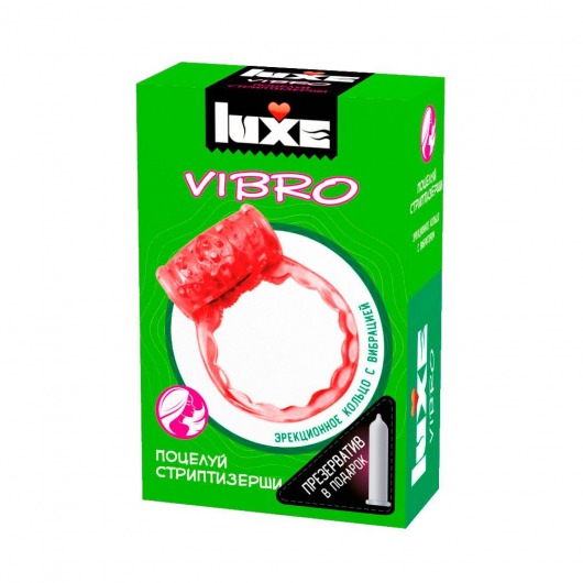 Розовое эрекционное виброкольцо Luxe VIBRO  Поцелуй стриптизёрши  + презерватив - Luxe - в Рубцовске купить с доставкой