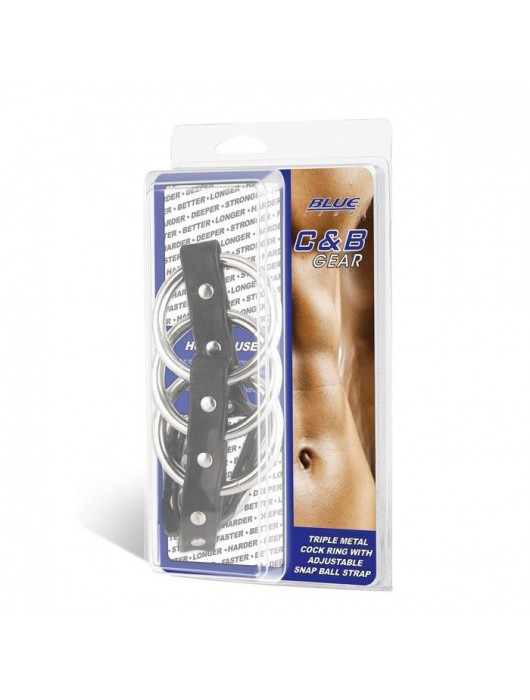 Тройное металлическое кольцо на пенис с регулируемым ремешком - BlueLine - купить с доставкой в Рубцовске