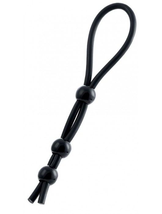Черное лассо на пенис с тремя бусинами - A-toys - в Рубцовске купить с доставкой