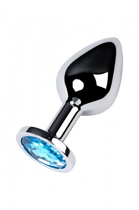 Серебристая конусовидная анальная пробка с голубым кристаллом - 8 см. - ToyFa - купить с доставкой в Рубцовске