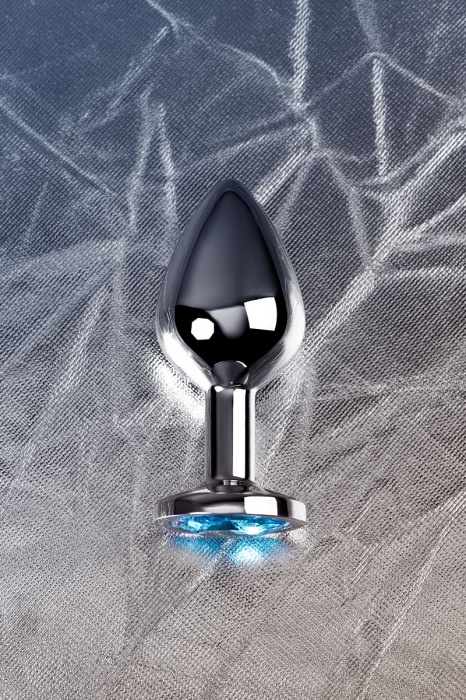 Серебристая конусовидная анальная пробка с голубым кристаллом - 8 см. - ToyFa - купить с доставкой в Рубцовске