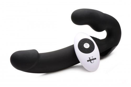 Черный безремневой страпон Urge Silicone Strap On с пультом ДУ - 24 см. - XR Brands - купить с доставкой в Рубцовске