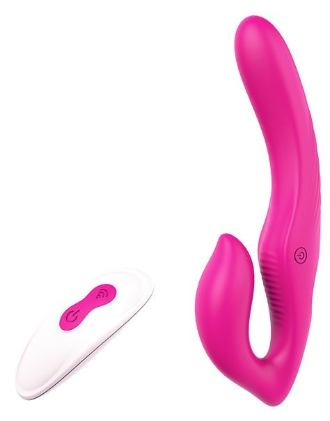 Ярко-розовый безремневой страпон REMOTE DOUBLE DIPPER - 22 см. - Dream Toys - купить с доставкой в Рубцовске