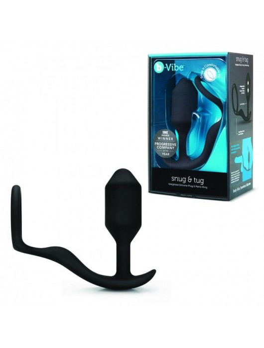 Черное эрекционное кольцо с анальным плагом Snug   Tug - b-Vibe - в Рубцовске купить с доставкой