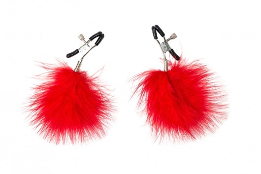 Зажимы на соски с красным пухом Euphoric - Lola Games - купить с доставкой в Рубцовске