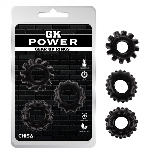 Набор из 3 черных эрекционных колец Gear Up Rings - Chisa - в Рубцовске купить с доставкой