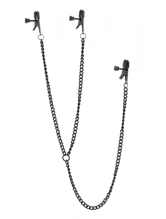 Черные зажимы на соски и клитор на цепочке DELUXE NIPPLE   CLIT CLAMPS - Dream Toys - купить с доставкой в Рубцовске