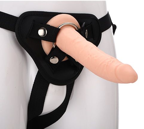 Телесный страпон на черных трусиках STRAP ON REAL DILDO - 20 см. - Dream Toys - купить с доставкой в Рубцовске