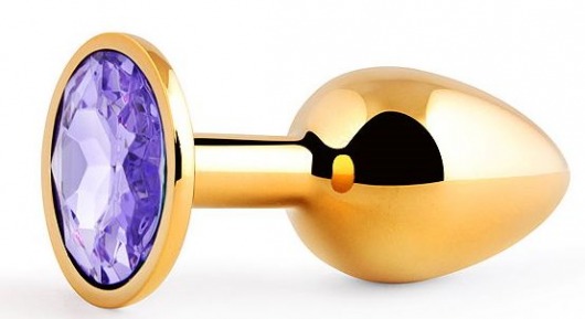 Золотистая анальная пробка с фиолетовым стразом - 7,2 см. - Anal Jewelry Plug - купить с доставкой в Рубцовске