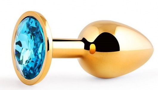 Золотистая анальная пробка с голубым стразом - 7,2 см. - Anal Jewelry Plug - купить с доставкой в Рубцовске
