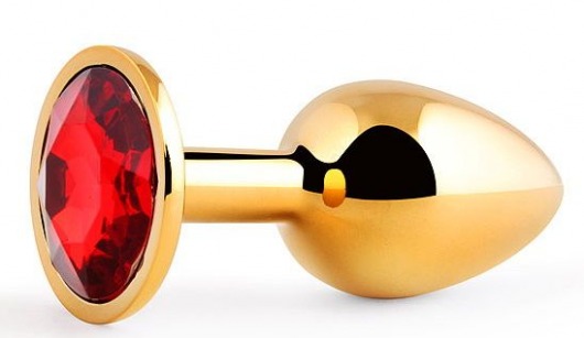 Золотистая анальная пробка с красным стразом - 7,2 см. - Anal Jewelry Plug - купить с доставкой в Рубцовске