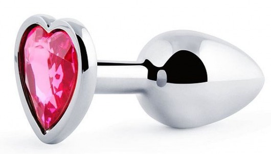 Серебристая анальная пробка с розовым кристаллом-сердечком - 7 см. - Anal Jewelry Plug - купить с доставкой в Рубцовске