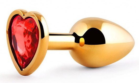 Золотистая анальная пробка с красным стразом-сердечком - 7 см. - Anal Jewelry Plug - купить с доставкой в Рубцовске