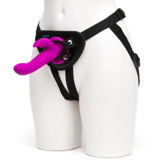 Лиловый страпон Rechargeable Vibrating Strap-On Harness Set - 17,6 см. - Happy Rabbit - купить с доставкой в Рубцовске
